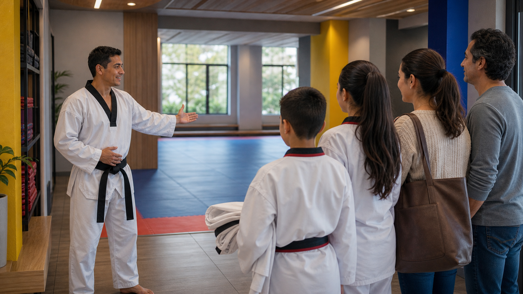 Practicantes de Taekwondo en un dojang como referencia visual al espacio oficial de GTTF Colombia