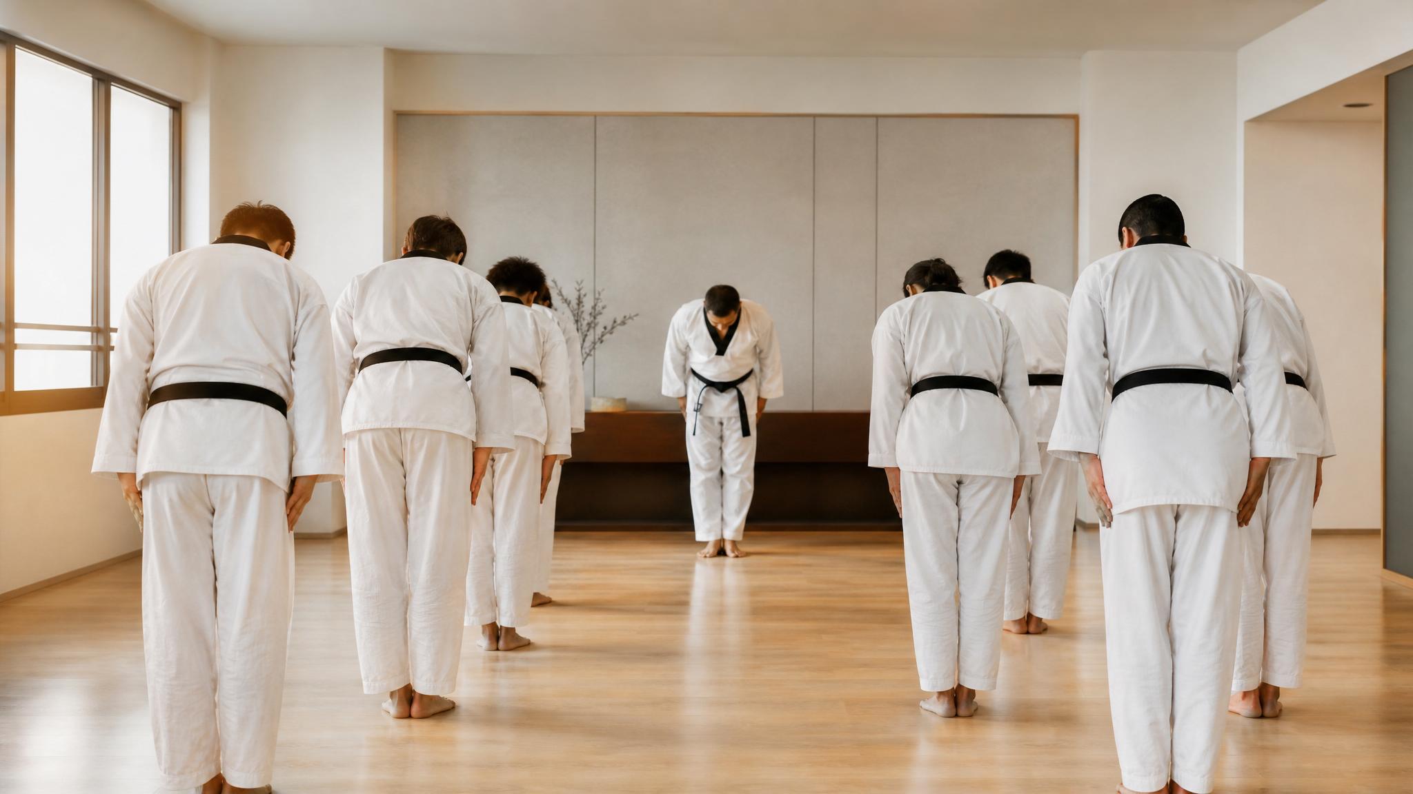 Practicantes de Taekwondo en formación dentro del dojang