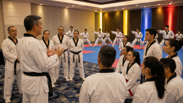 Practicantes de Taekwondo con dobok como referencia a identidad, formación y comunidad GTTF Colombia